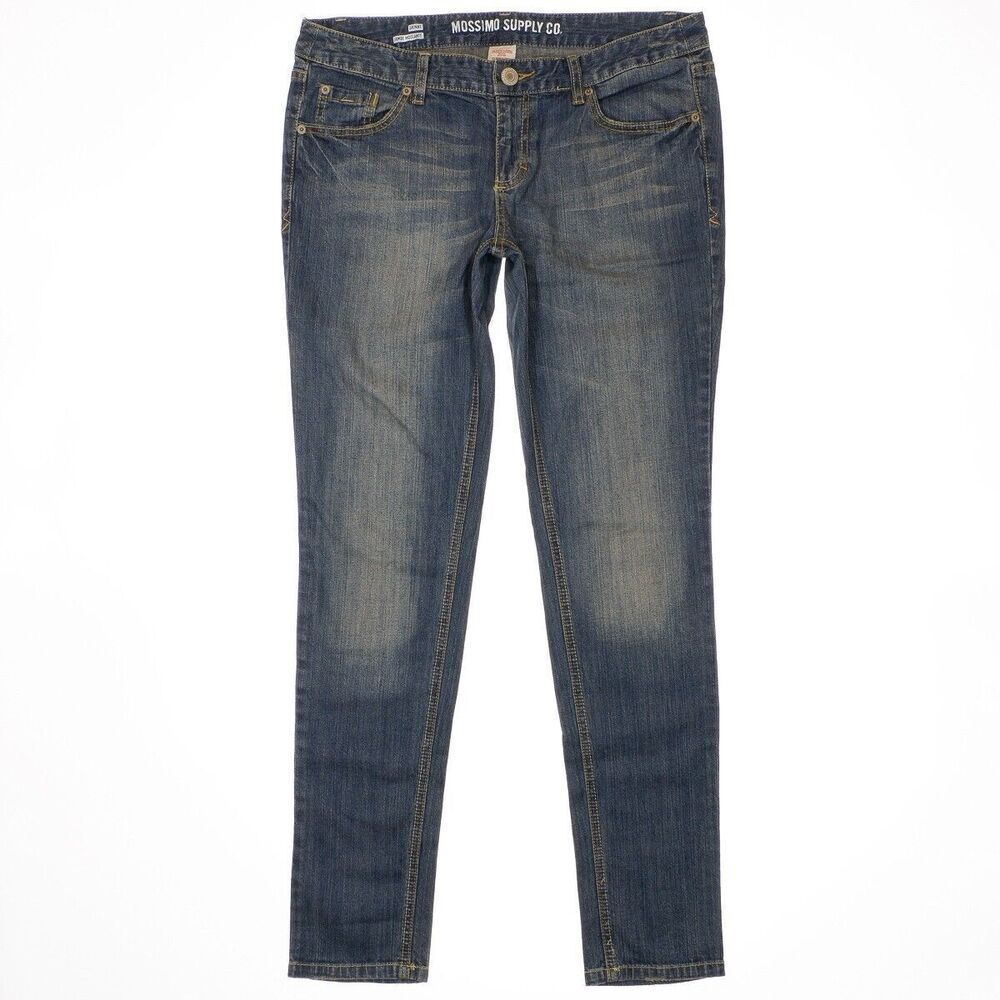 Mossimo Jeans Juniors Size 13 Skinny Blue Dirty Wash Denim Low Mid 33 x 31